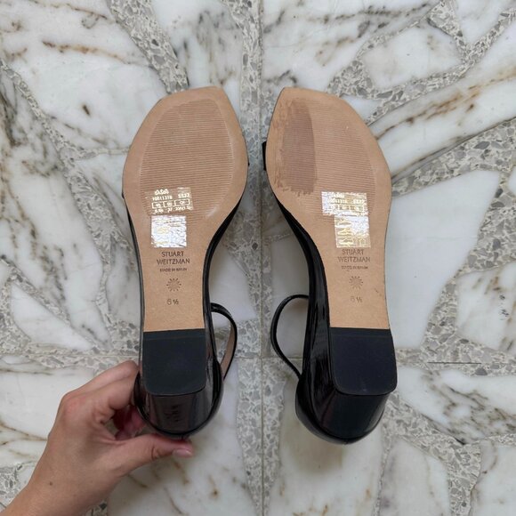 Stuart Weitzman Womens Nudist Curve Heel Black Patent Leather Wedge Size 6.5 NEW - Picture 8 of 9